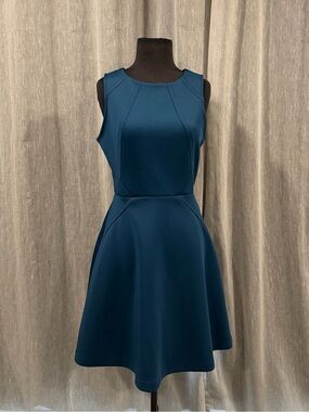 Jennifer Lopez Deep Teal Structured Sleeveless Fit & Flare Dress